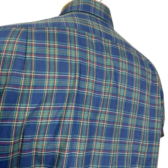 Vintage 90’s Manhattan Button Down Shirt Navy Plaid Large - Picture 4 of 6